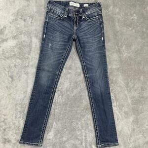 BKE Stella Jeans Womens 28L Bootcut Skinny Mid Rise Denim Embroidered Pocket